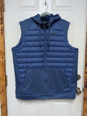 Nike Therma Training Vest Mens Size Large Blue Winterized Full Zip Hooded
